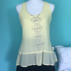 Forever 21 Floral Beaded Mesh Sleeveless Top